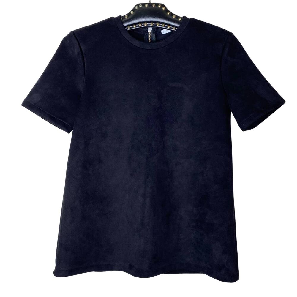 Zara Vegan Suede Black Short Sleeve Top Small